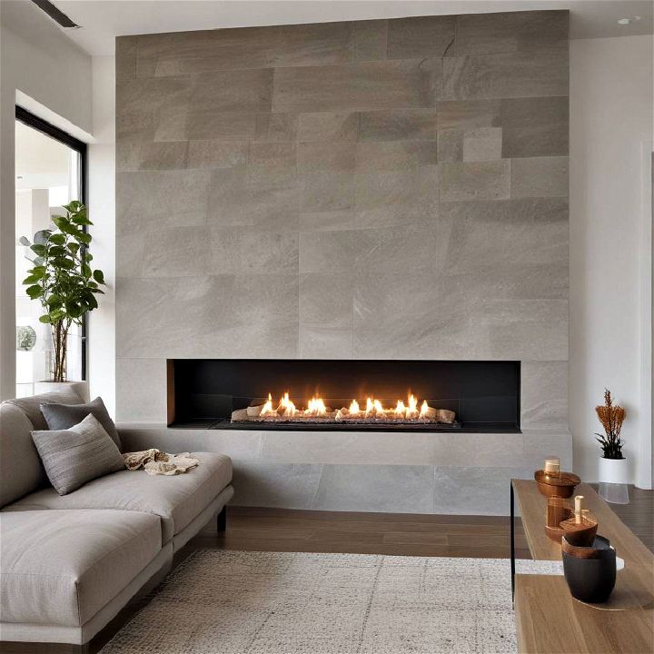 unique mixed material linear fireplace