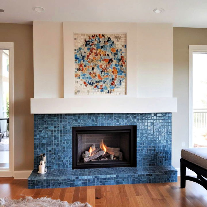 unique mosaic tile gas fireplace design