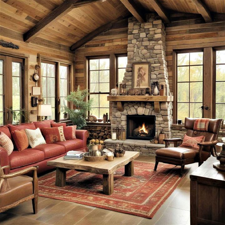 use warm color palette for log cabin