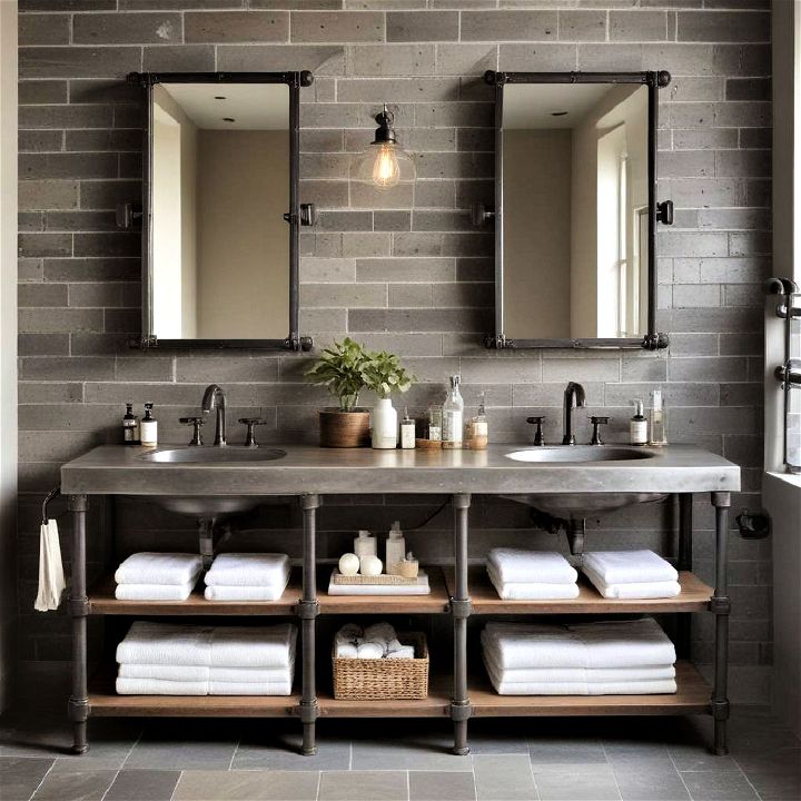 vanity with exposed metal pipes