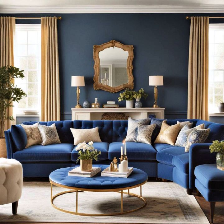 velvet accents blue living room