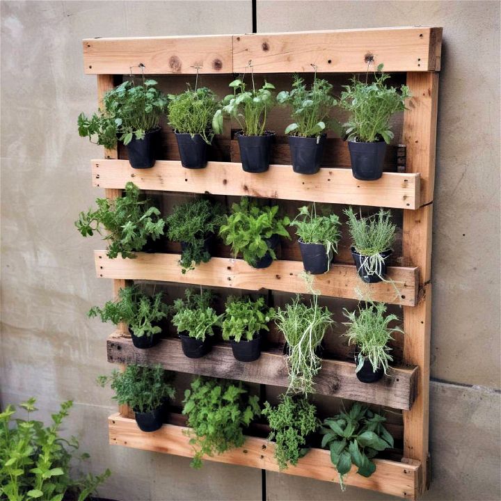 vertical herb garden using pallet