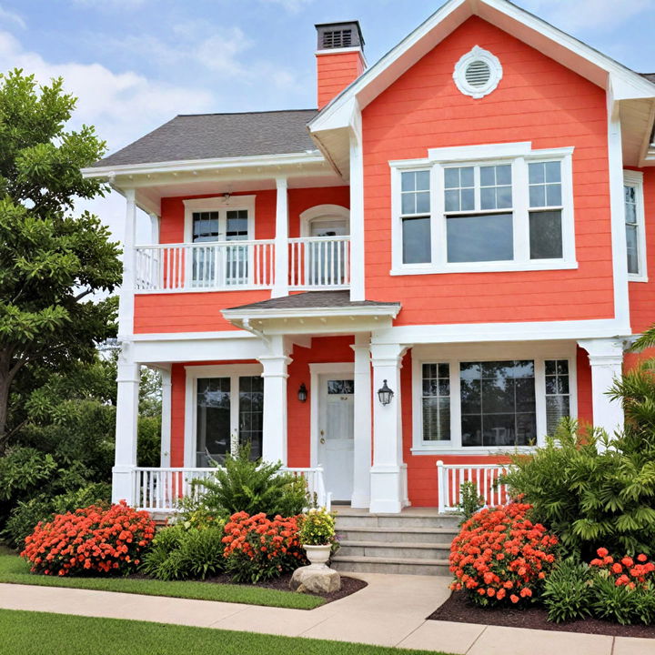 vibrant and energetic coral with white trim