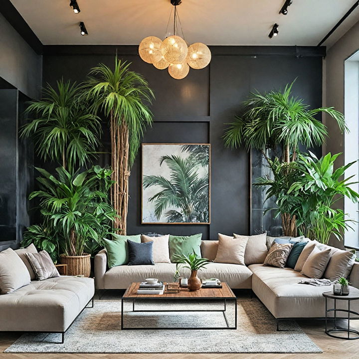 vibrant living room with urban jungle theme