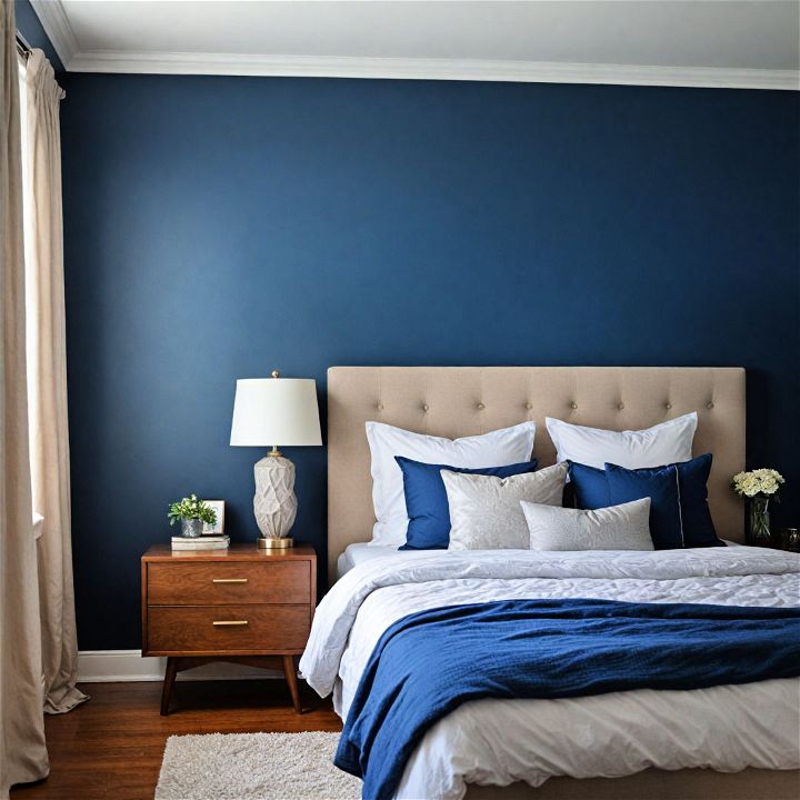 vibrant navy blue accent wall