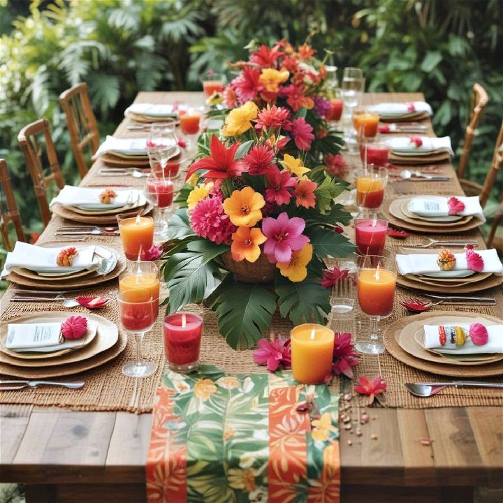 vibrant tropical tablescape for summer parties