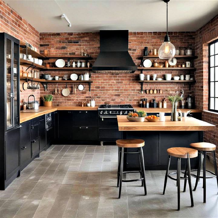 vintage and industrial style with black cabinets