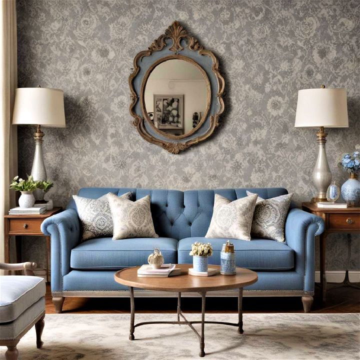 vintage blue and grey living room