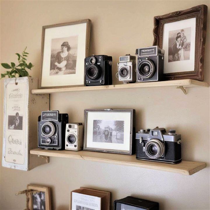 vintage cameras shelves