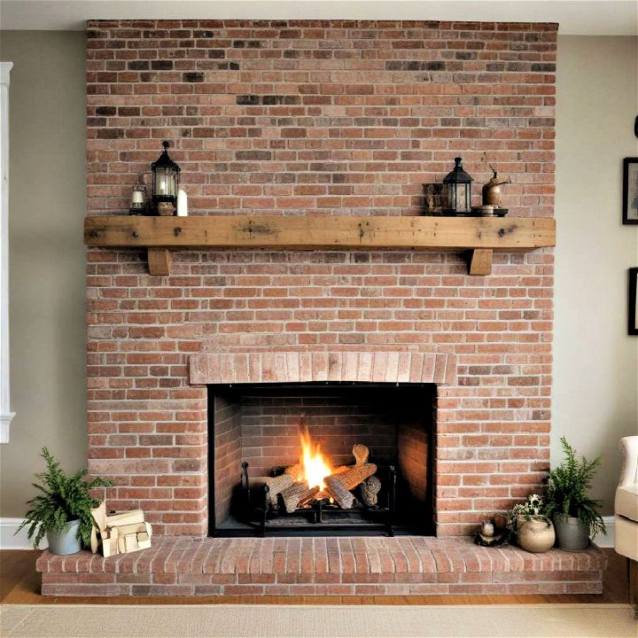 vintage charm brick fireplace with a distressed finish