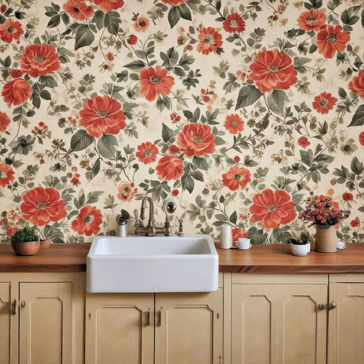 vintage floral wallpaper for kitchen