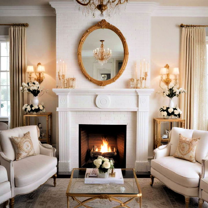 vintage glam brick fireplace