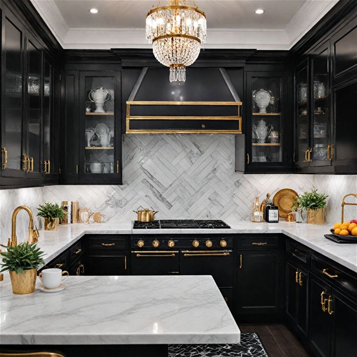 vintage glamour for black and white kitchen