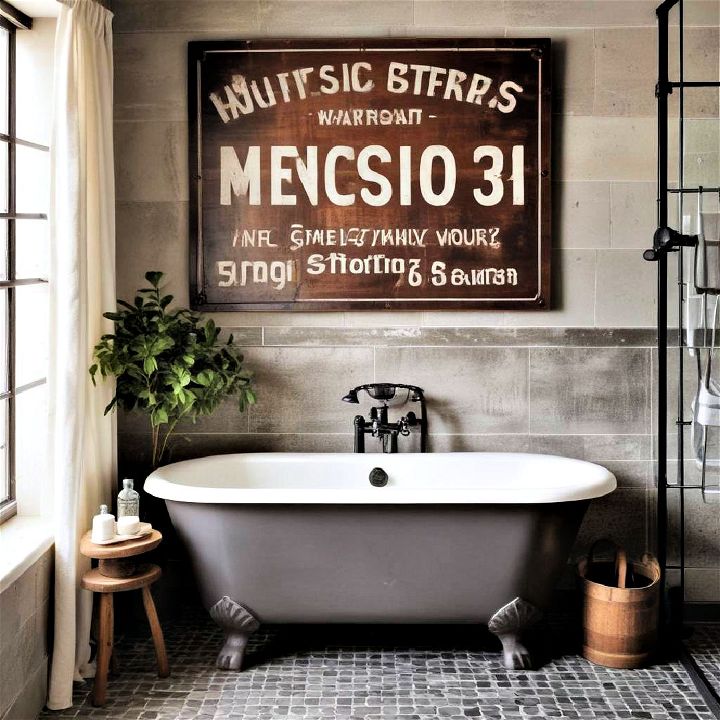 vintage signs for industrial bathroom