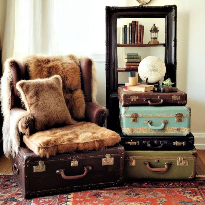 vintage suitcase stack reading nook