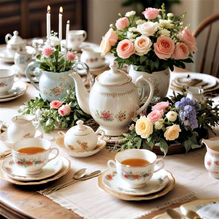 vintage tea sets for dining table centerpiece