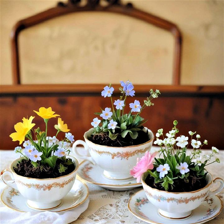 vintage teacup garden centerpiece