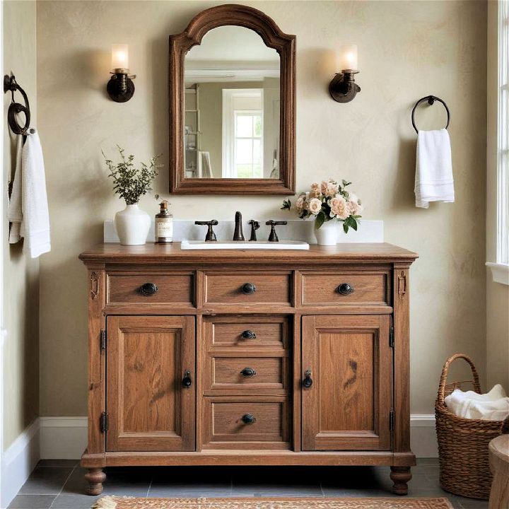 vintage wooden cabinet for country bathroom
