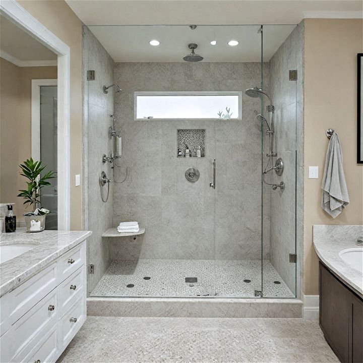 walk in shower with multiple showerheads