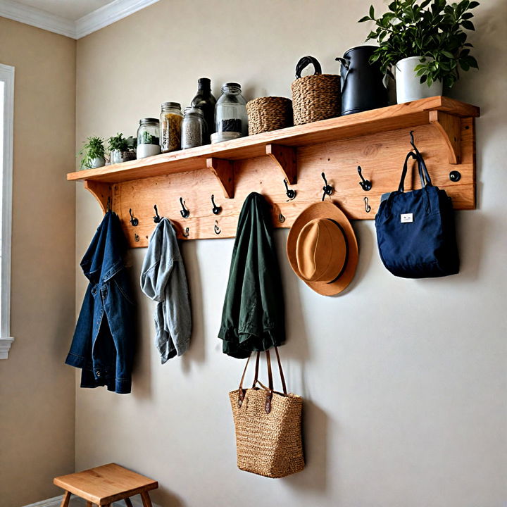 functional wall mounted hooks and shelves