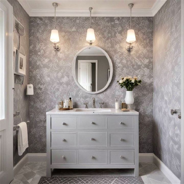wallpaper for grey and white bathroom