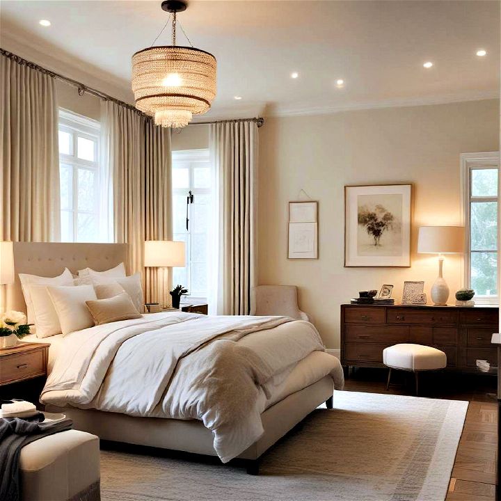 warm and cozy soft lighting for neutral bedroom