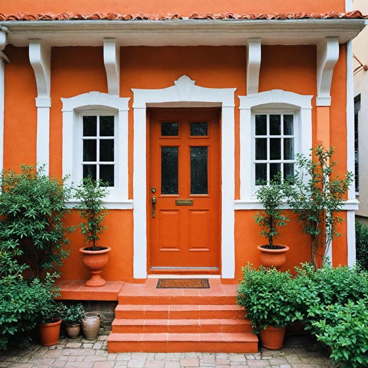 warm terracotta house color with white trim