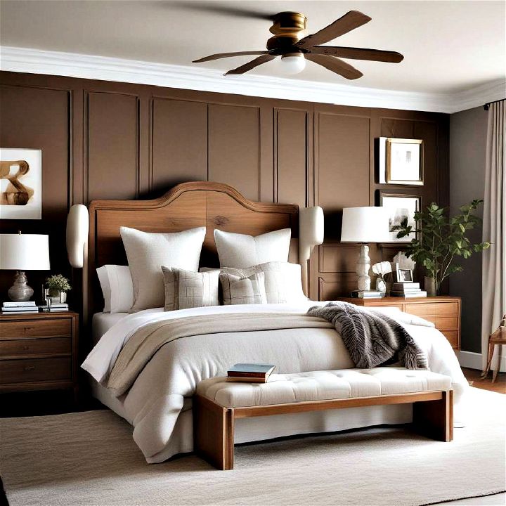 warm wood tones for neutral bedroom
