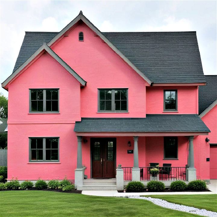 watermelon pink with gray roof