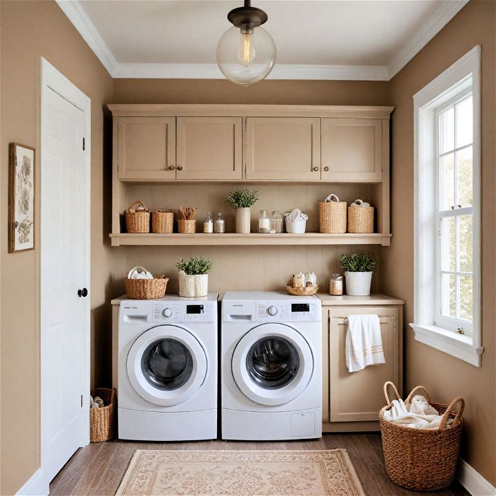 welcoming taupe laundry room paint