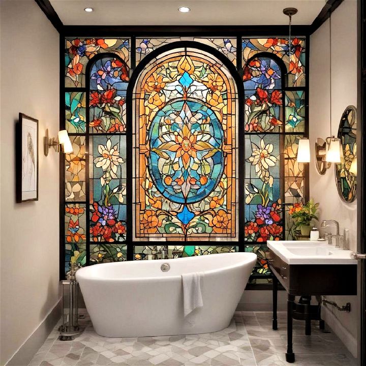 whimsical stained glass accent wall