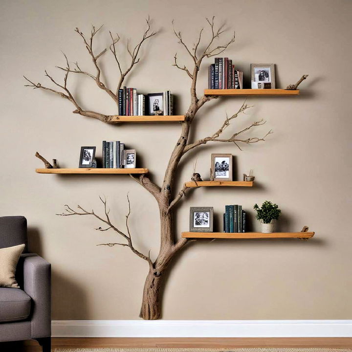 whimsical tree branch shelves