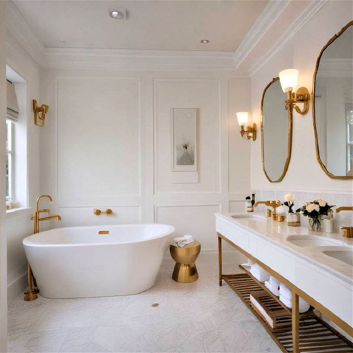 white and brass bathroom