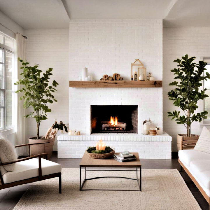 white brick fireplace for zen inspired retreat