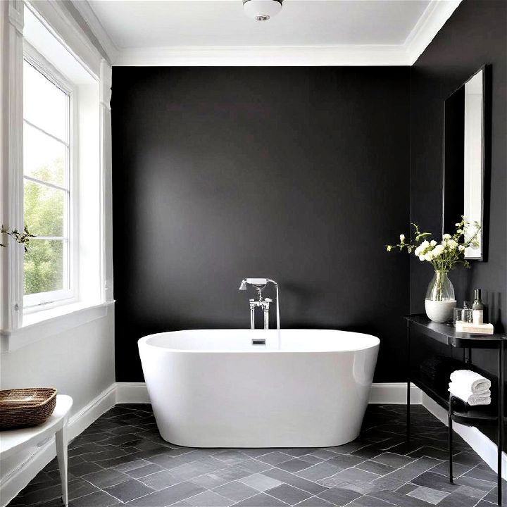 white freestanding tubs against black walls for bathroom
