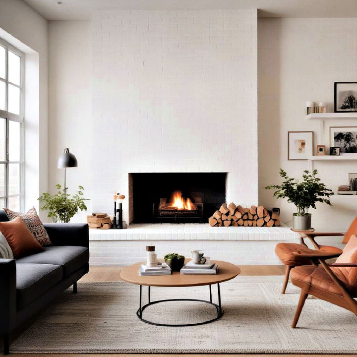 white painted fireplace for minimalist aesthetic