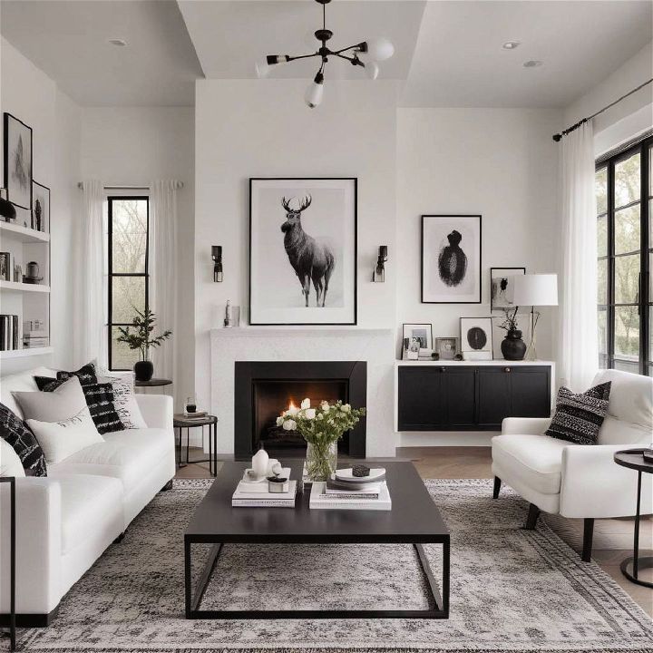 white with black accents living room