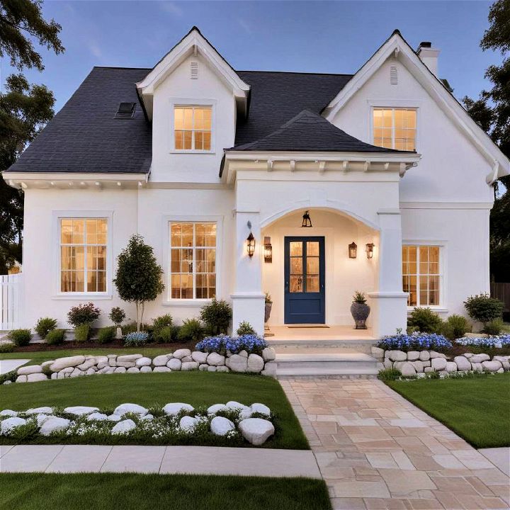 white with blue accents home exterior