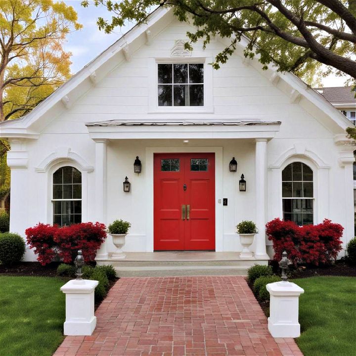 white with bold red doors