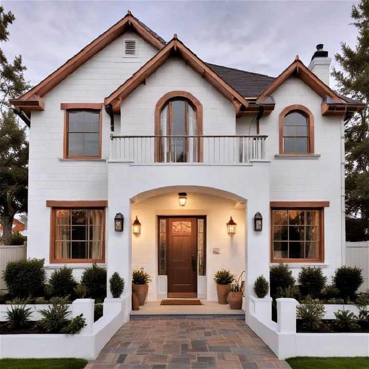 white with copper accents home exterior
