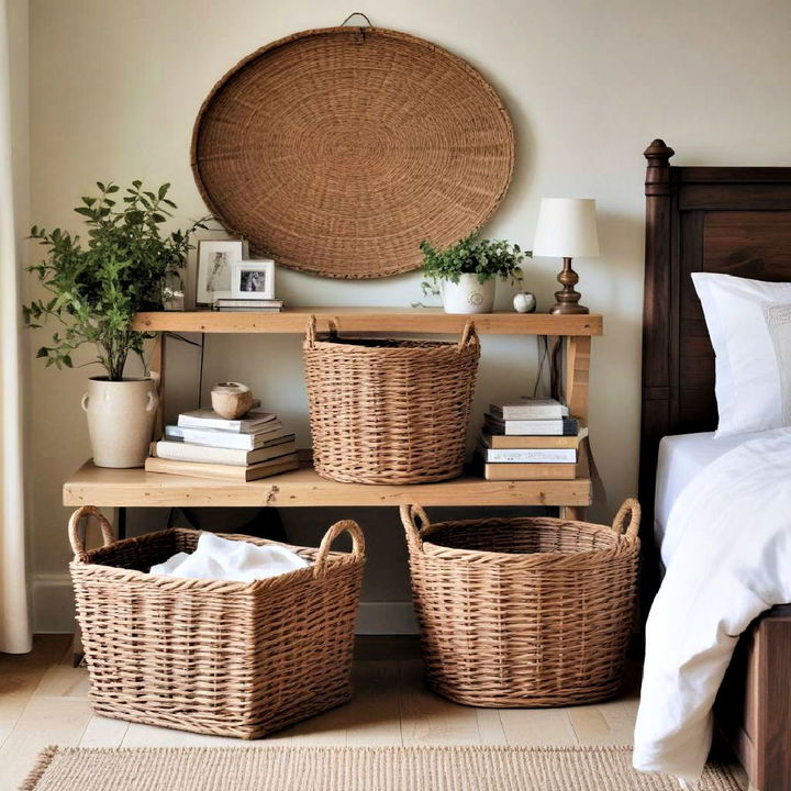 wicker baskets for country bedroom