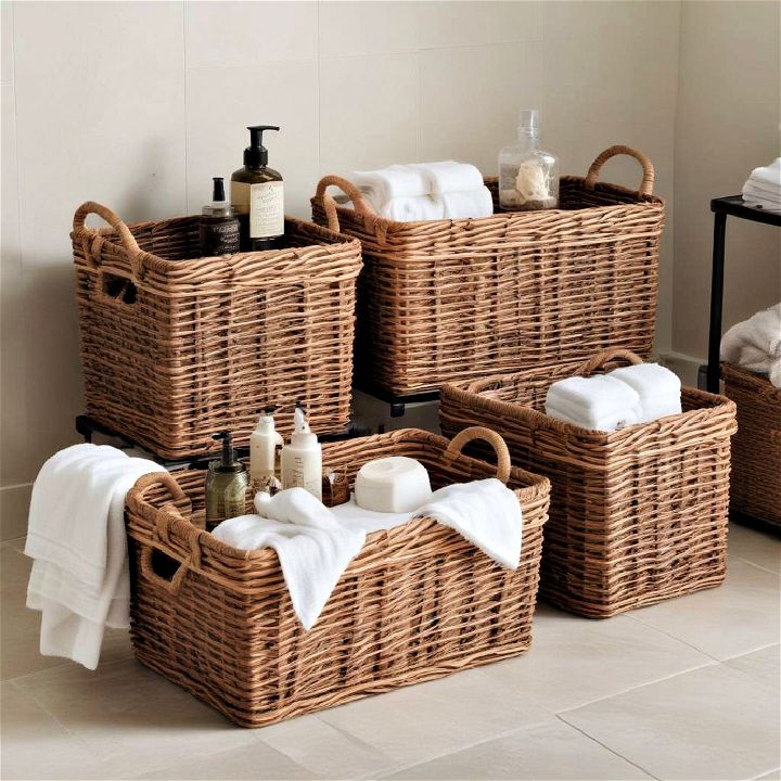wicker baskets for country style bathroom