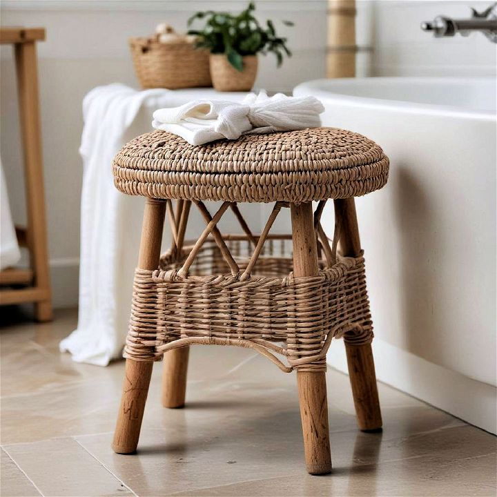 wicker stool for coastal bathroom