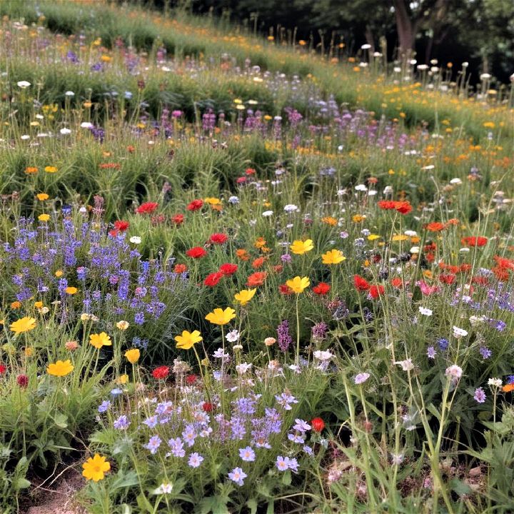 wildflower meadow on a slope to encourages biodiversity