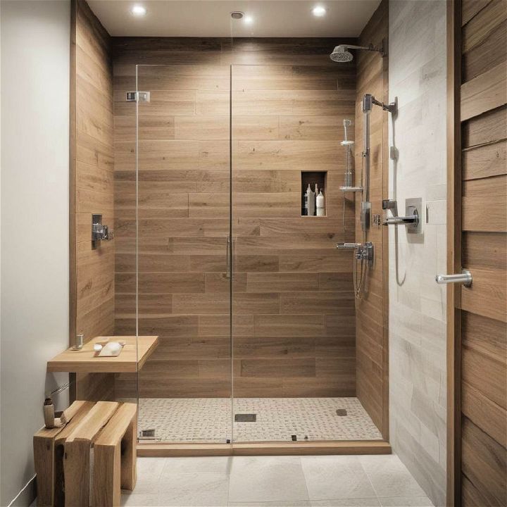 wood accents modern shower