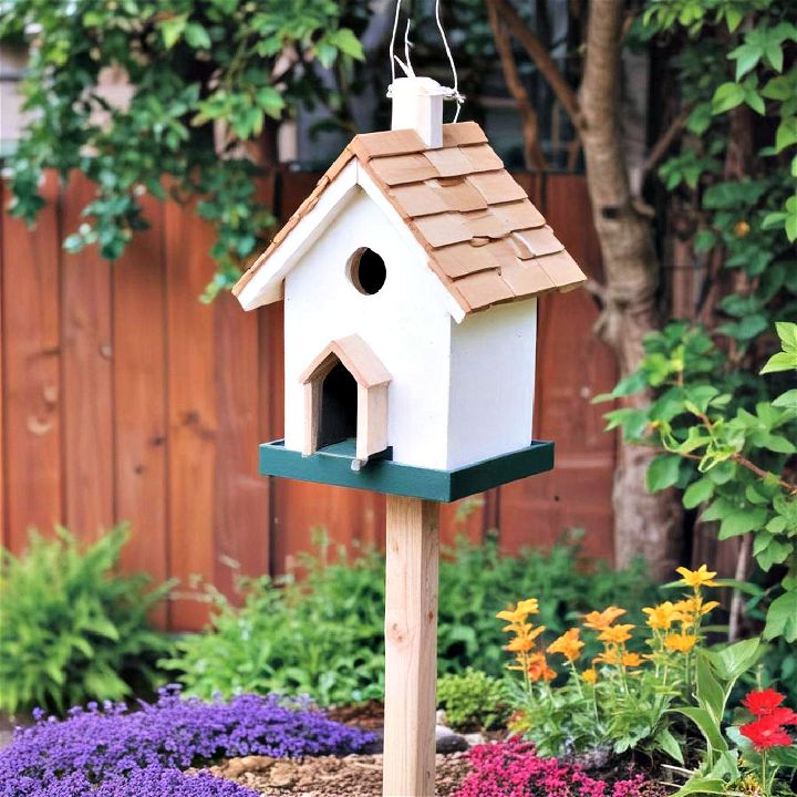wooden birdhouse and feeder
