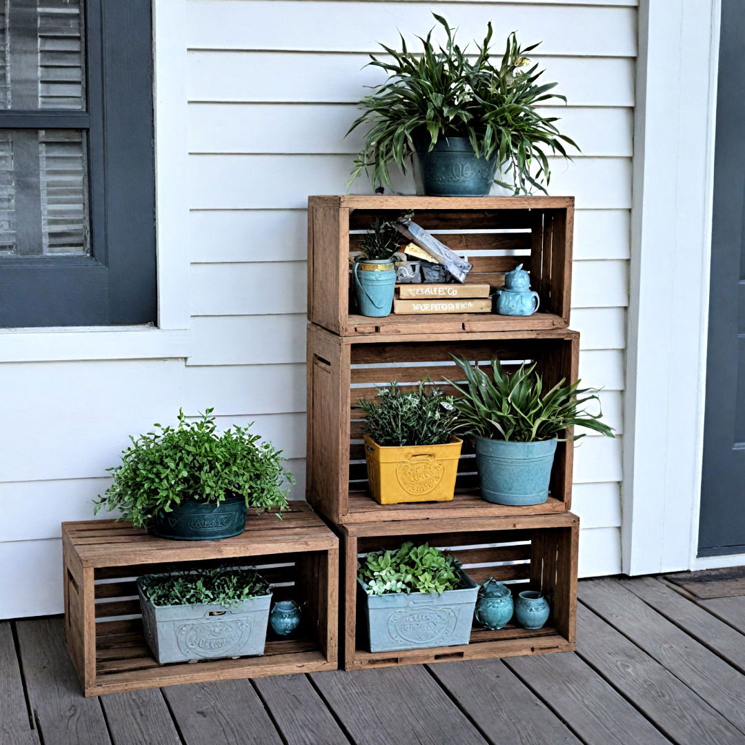 wooden crate porch display unit