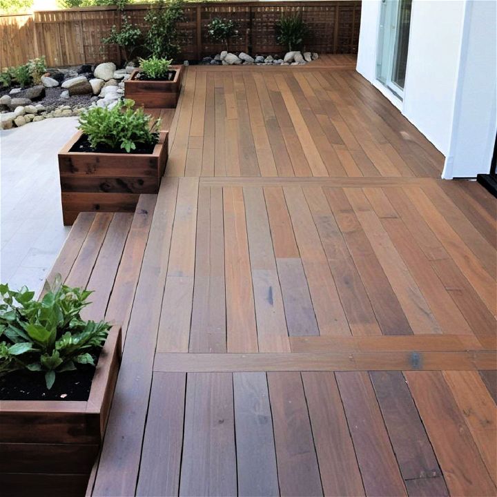 wooden deck with built in planters