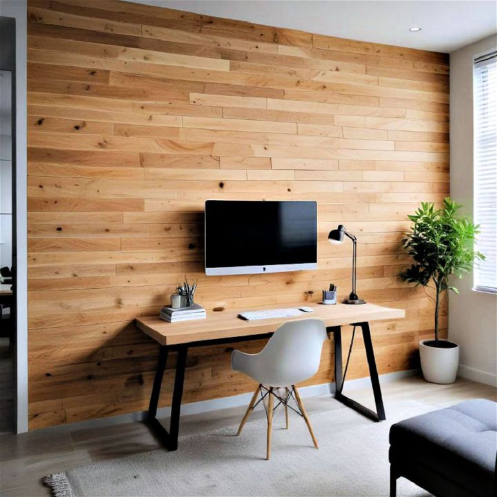 wooden panel office accent wall