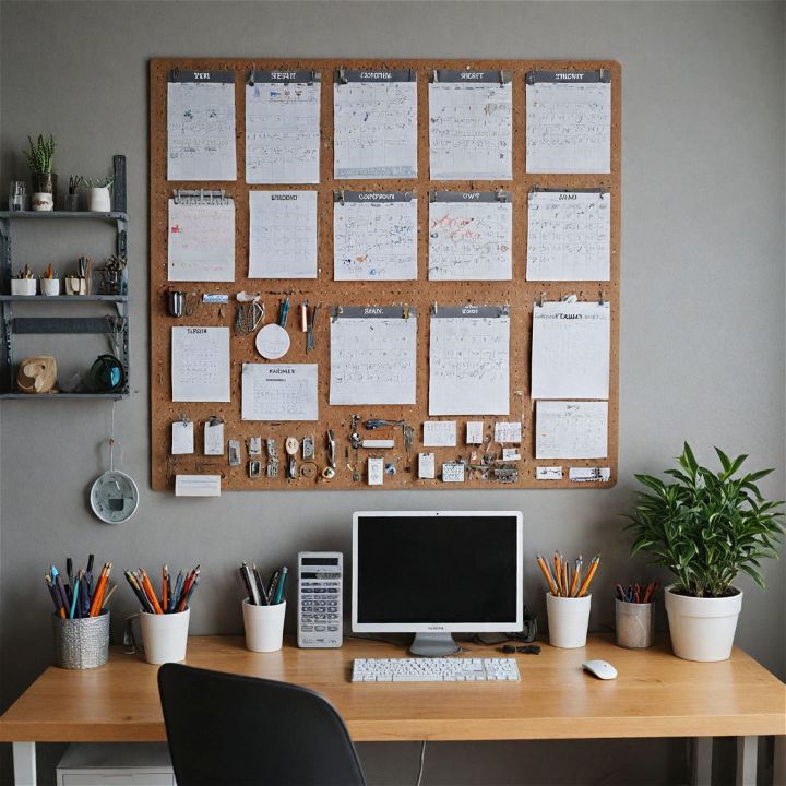 workspace pegboard with a calendar command center